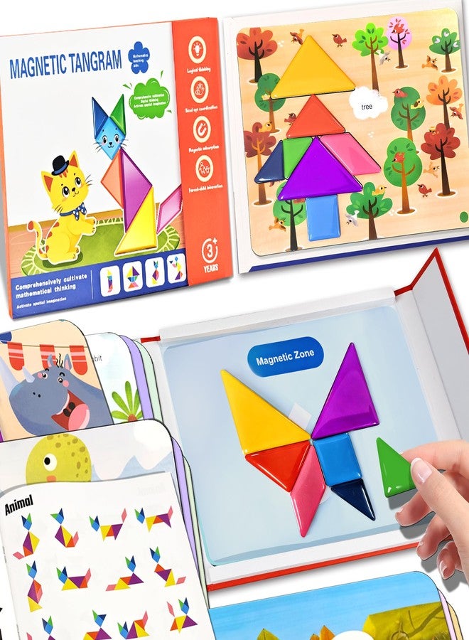 Flamax Magnetic Tangram for Kids Ages 4-8 with 30 Theme Pages & 368 Solutions Patterns Booklet & Metal Board, Magnetic Tangrams Puzzle for Kid, Magnet Tangrams Puzzle, Tangram for Kids Ages 4-8 - Image 1